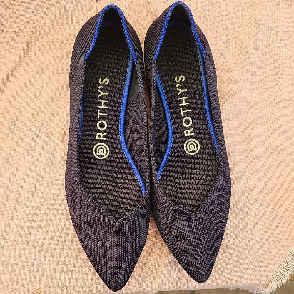 Rothy's Black Flats with Vibrant Blue Accents